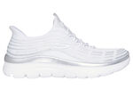 SKECHERS, stylische Damen-Sneaker, mit geformter Slip-Ins Fersenplatte WEISS-SILBER
